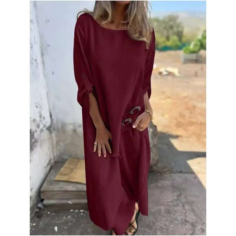 Women's 2-Piece Long Robe Dress Pants Cotton And En Solid Color Long Shirt And Wide Leg Pants Two-Piece Set