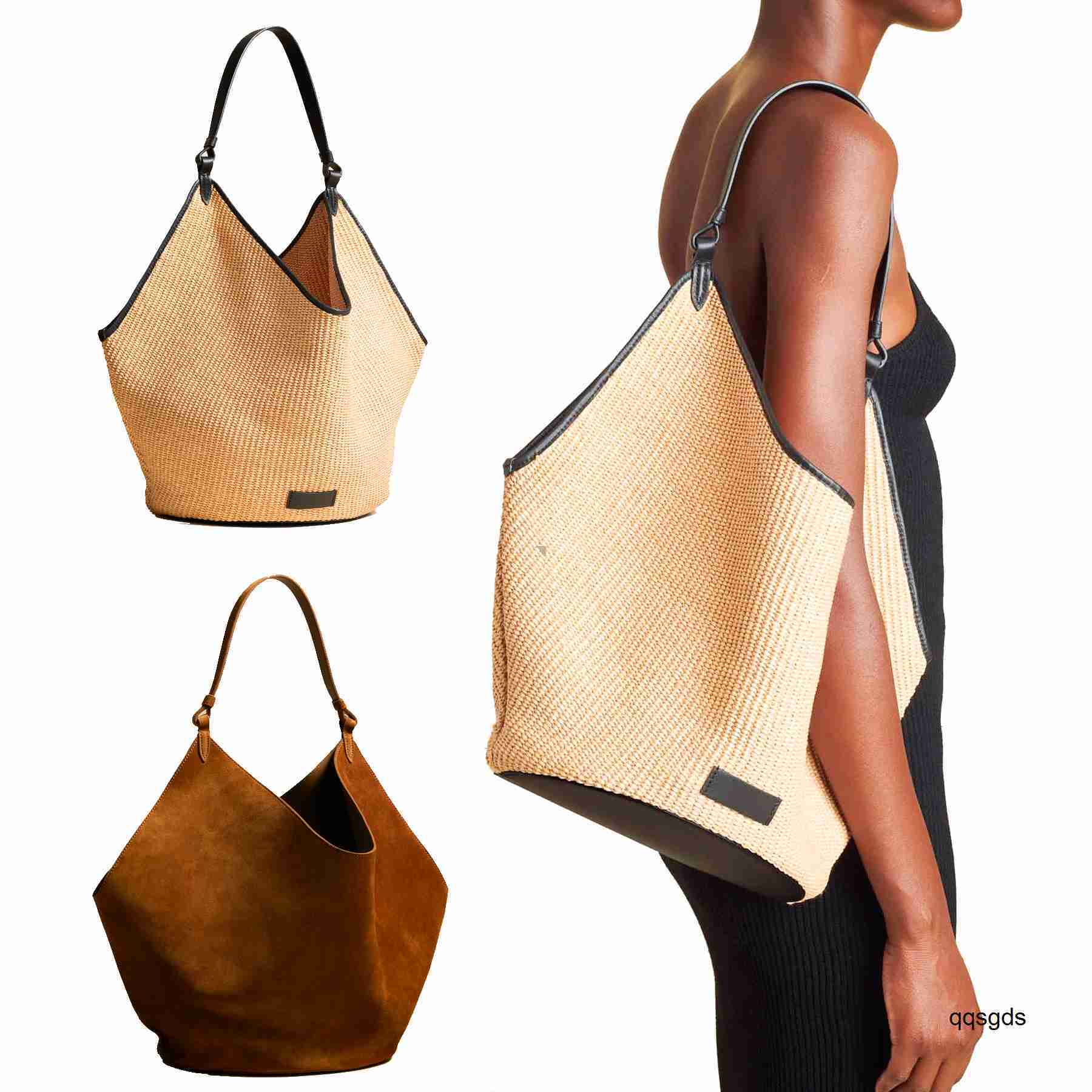 Top Quality Khaite Lotus Tote Designer Womens Suede Clutch Straw Raffias Big Beach Man Shoulder Fashion Leather Shop Pochette Trunk Crossbody Hand Bag