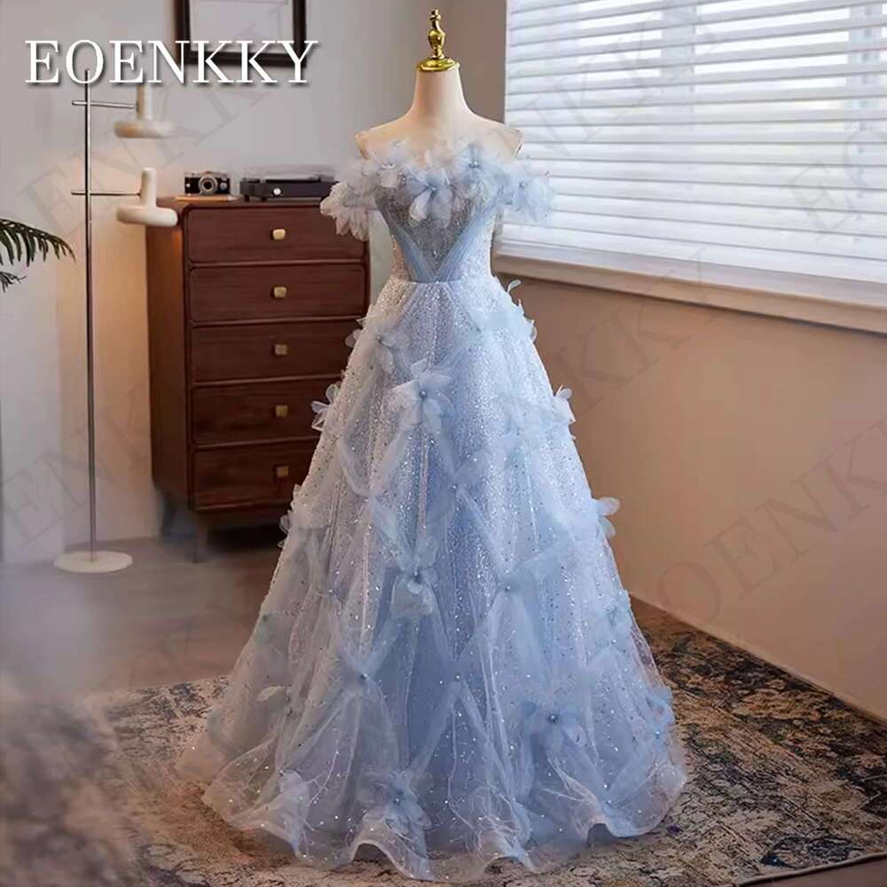 Prom Beading Dress Blue D Wers Off Shoulder Sequined A E Birthday Party Dresses Robes De Soir E Or Length es e