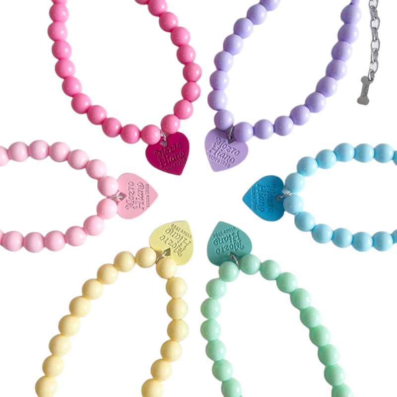 Candy Color Fashion Dog Pearl Necklace with Heart Shaped Small Decoration,Beautiful Cat Dog Necklace for Christmas, Valentine's Day, Party, Adjus