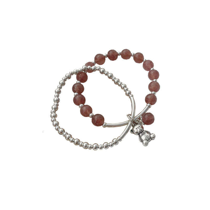 Tiqi Korean Double layer Strawberry Crystal Bracelet for Women S Pure Sier Vintage Bear Fashionable and Versatile Handmade Jewelry