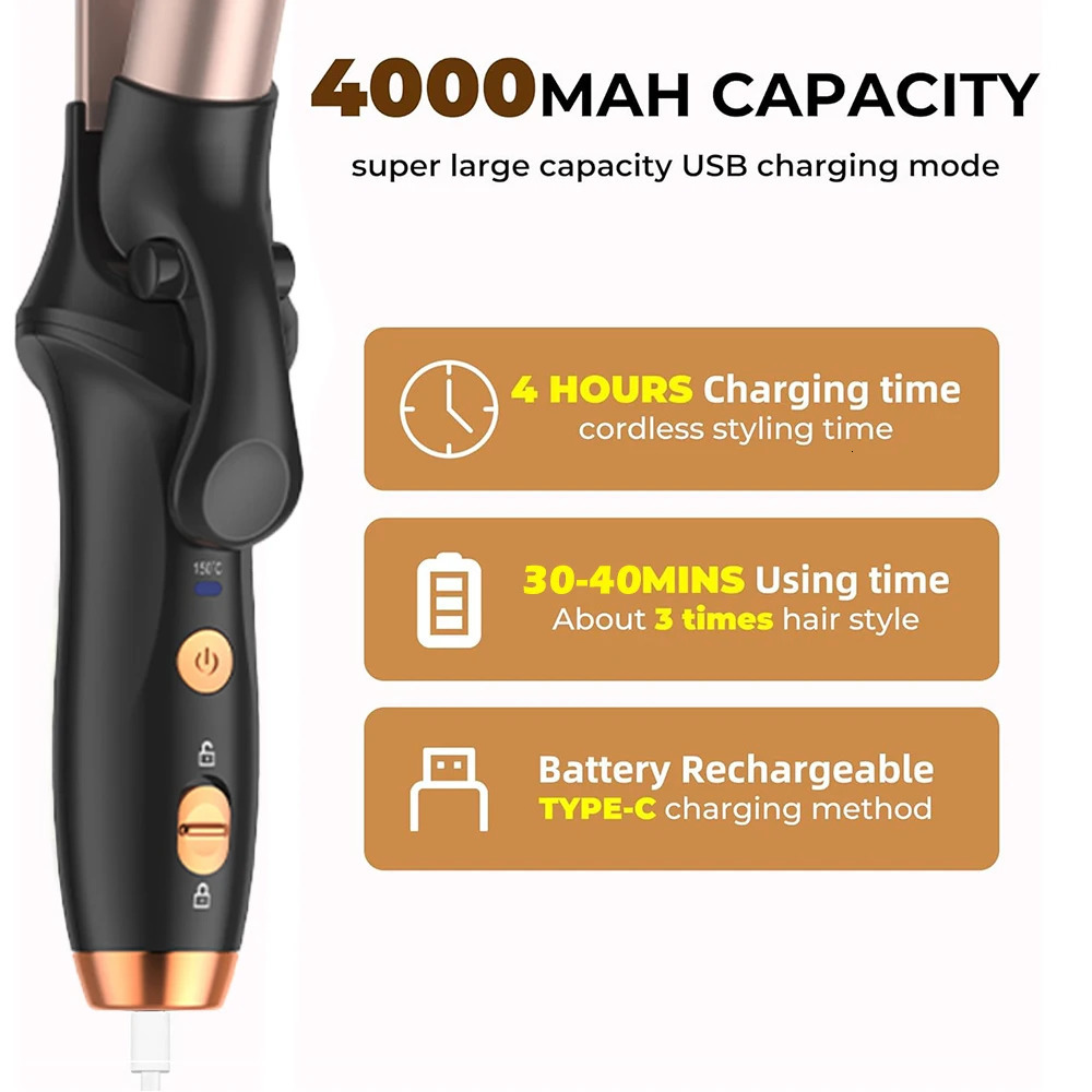Mini Wireless Curling Iron Portable Hair Straightener USB Rechargeable Fast Heating Hair Curler for Travel 250214