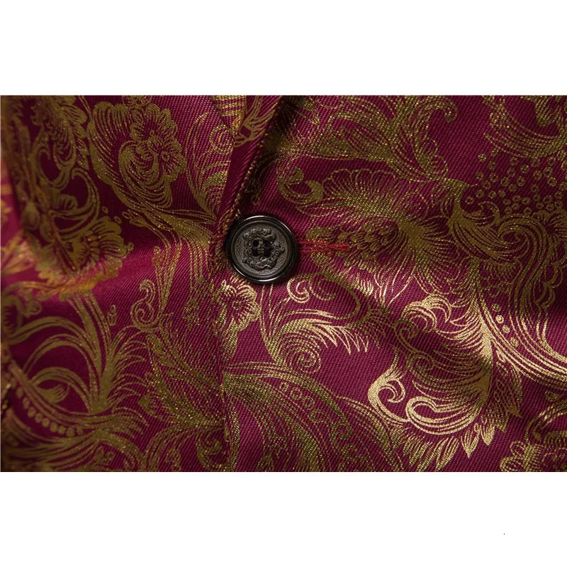 Mens Golden Floral Blazers Business Casual Suit Wedding Dress Gold Blazer Men 250214