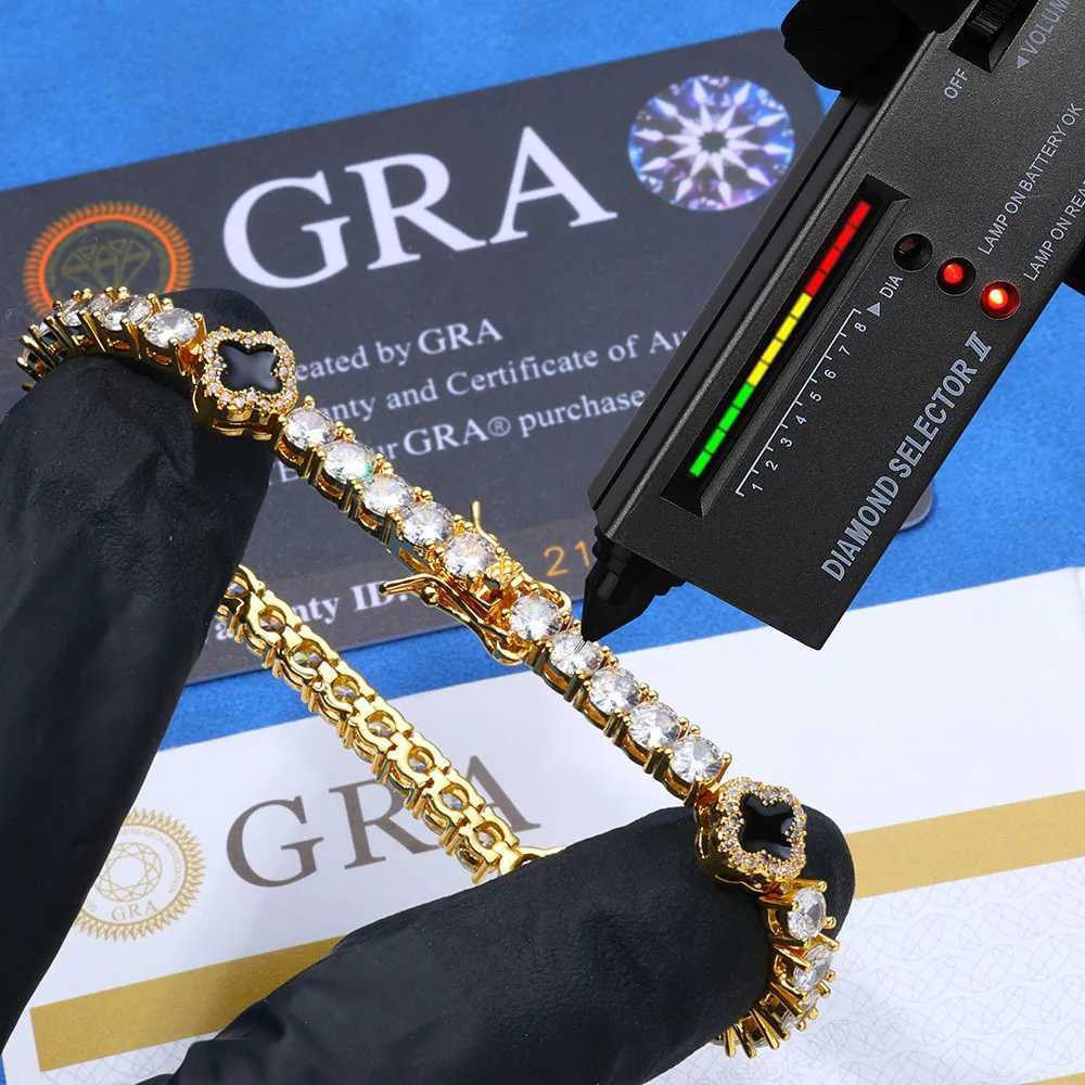Bangle 4mm Clover Moissanite Tennis Chain S925 Bracelets For Men Women Iced Out Hip Hop Jewelry Pass Diamonds Tester With GRA Fre H250217