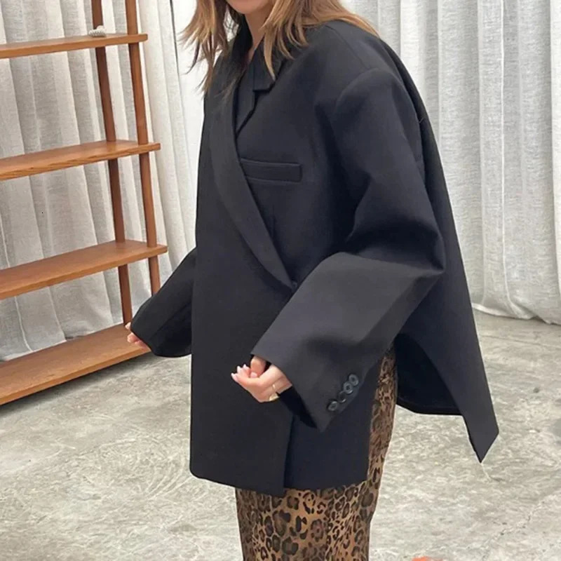 Fashion Casual Thin Suits Blazer Coat Women Solid Lapel Office Loose Lady Jacket Autumn Oversize Chic Pocket Female Outerwear 250213