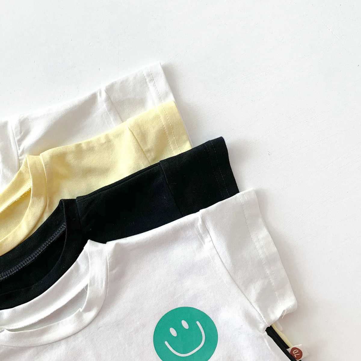 Summer Kids Baby Girls Boys Short Sleeve Smile Face Print Top Tees Plaid Bottoms Shorts Infant Children Cotton Clothing Set 2pcs W250218