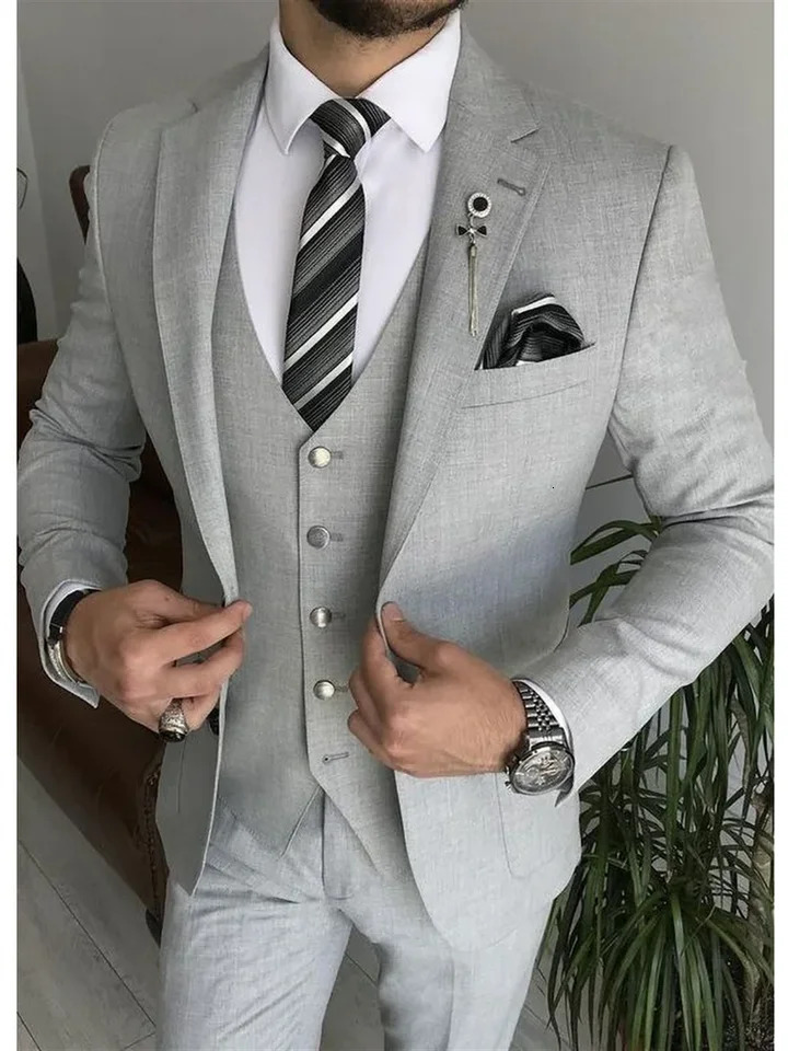3 pieces of light gray notch lapel single corset mens fashionable formal casual business wedding evening dress jacketvestpants 250213