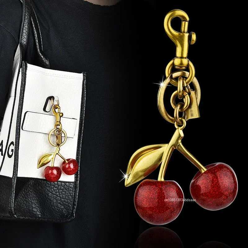 Keychains Lanyards Red Cherry Pendant Keychain for Womens Cute Bag Decoration Multifunctional Jewelry Car Key Accessories Trendy Charm Keyring H250217