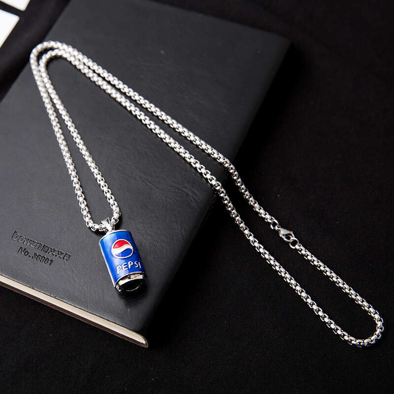 Korean version of hip-hop personality trendy men's minimalist ins cola bottle titanium steel necklace street style bouncy long pendant for women
