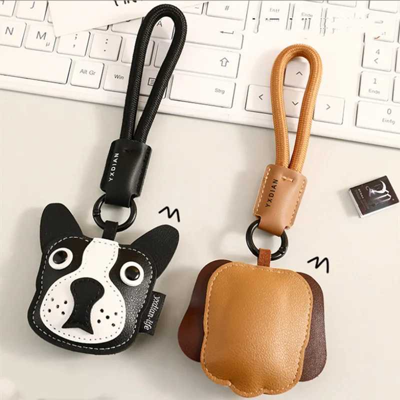 Keychains Lanyards 1 piece of Kawaii PU leather black brown small dog keychain charm 3D animal pendant for DIY jewelry making keychains H250217