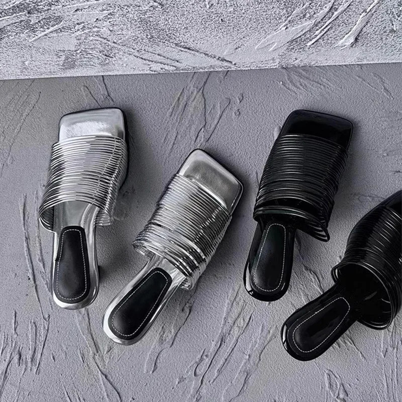 Eilyken Rome Narrow Band Square Toe Womens Slipper Sandals Summer Sexy High Heel Ladies Mules Slides Shoes 250217