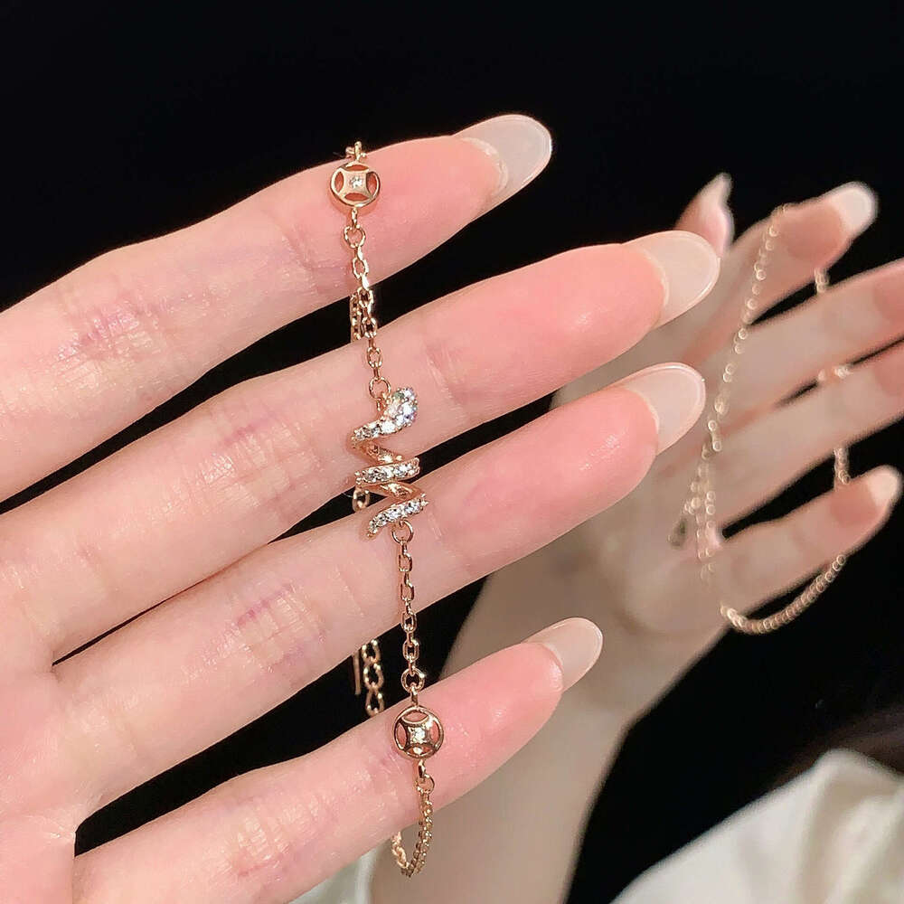 Tiqi New Chinese Spirit Surrounding Bracelet for Women S Pure Sier Sparkg Zirconia Coins Zodiac Snake Handpiece Trendy