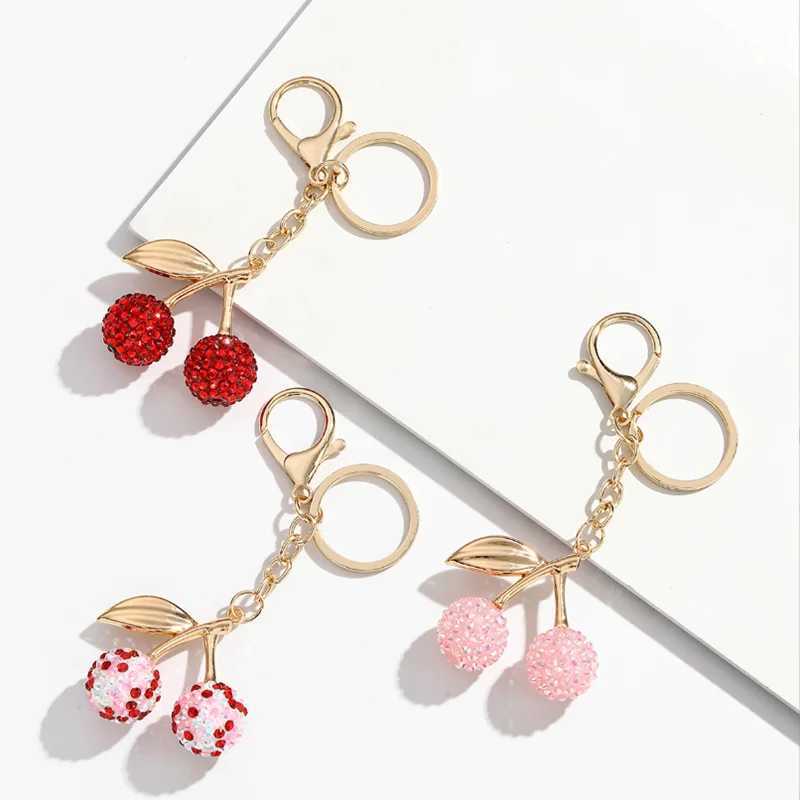 Keychains Lanyards Cherry Bag Charm Keychain Exquisite Red Fruit Key Chain for Women Girls Purse Pendant Accessories Gift H250217