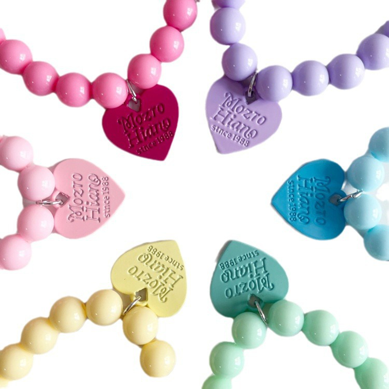 Candy Color Fashion Dog Pearl Necklace with Heart Shaped Small Decoration,Beautiful Cat Dog Necklace for Christmas, Valentine's Day, Party, Adjus