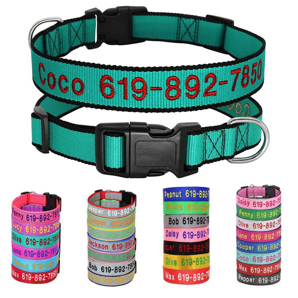 Dog Harnesses Adjustable Nylon Embroidered Dog Collar Custom ID Name Accessories Pet Collars For Small Medium Large Dogs Pets Supplies Dog H250217