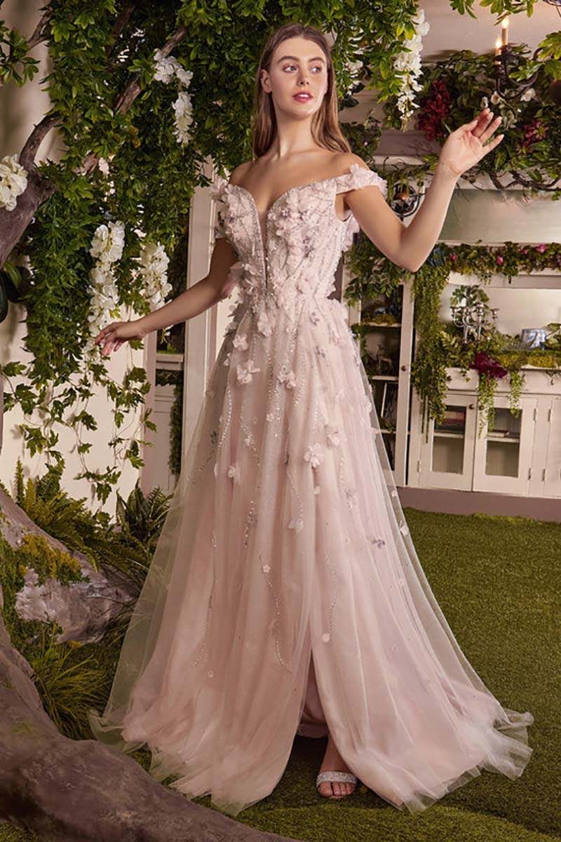 Graceful Pink A-Line Tulle Prom Dresses Appliques Evening Party Dresses Floor-Length Off The Shoulder Gowns Multilayer Special Occasion Customized Ves