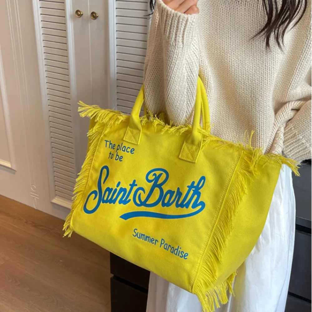 Korean Letters Tassel Canvas Bag Large Capacity Bag Simple Commuter Student To Single Shoulder Tote Bag Handbags for Women Z250218