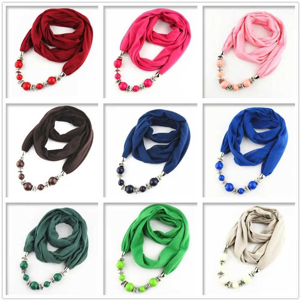 Fashion Ethnic Polyester Solid Collar Tassel Gorgeous beads pendants jewelry Necklace Jewelry Ring Scarf Women Shl Scarves Hot W250218
