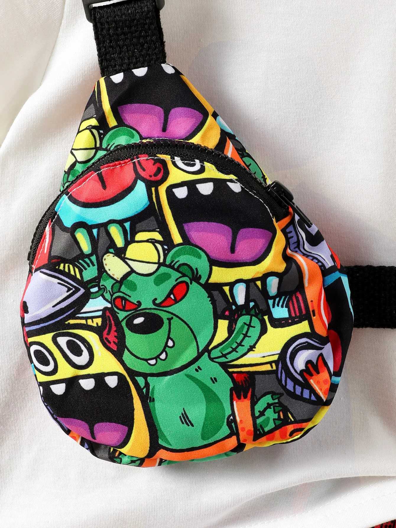 Baby Boys Summer Fashion Funny Four-Piece Pure White T-Shirt Top Monster Print Straddle Bag Pocket Pants Sunscreen Hat W250218