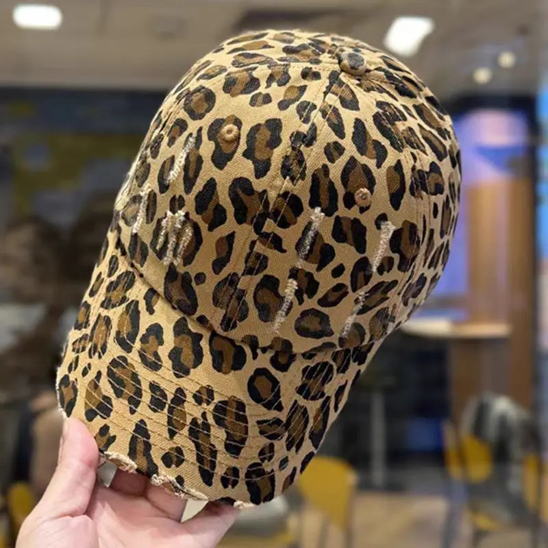 Women Retro Curved Brim Structured Leopard Print Sun Hat Trendy Cool Street Fashion Baseball Caps 250218