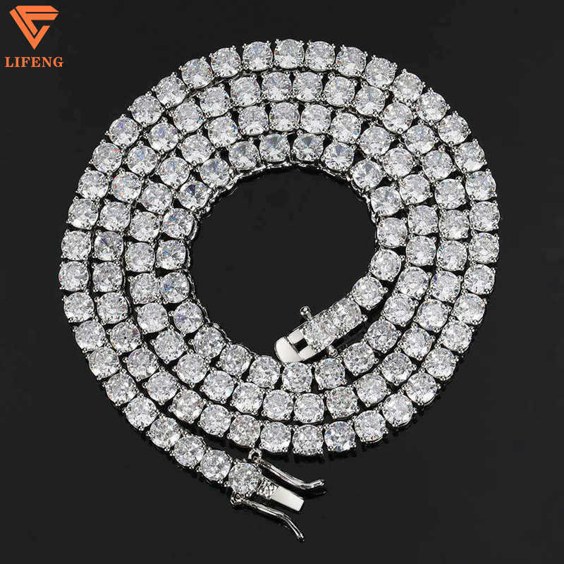 Iced Out Hiphop Jewelry 3mm 4mm 5mm 6mm 8mm VVS Moissanite Tennis Ball Chain Round Shape Diamond 925 Silver Tennis Necklace