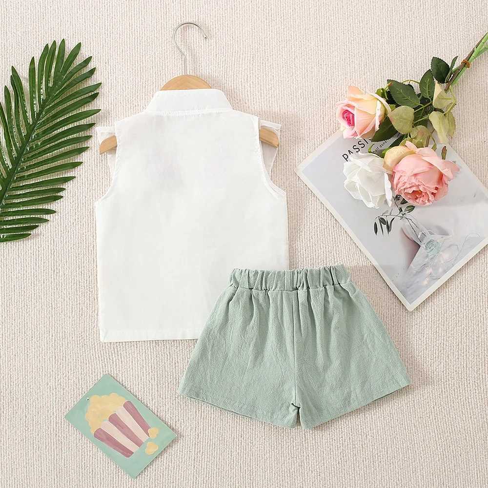 Childrens Clothing Set Summer Baby Girl Embroidered Short Sleeved Shirt+solid Color Shorts Casual 2/Piece Set W250218