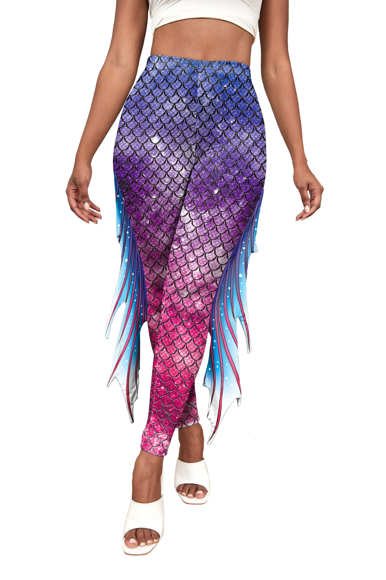 Nadanbao womens mermaid twopiece set Chroma fish scale print roleplaying clothing long sleeved bodysuit with stretch yoga pants 250217