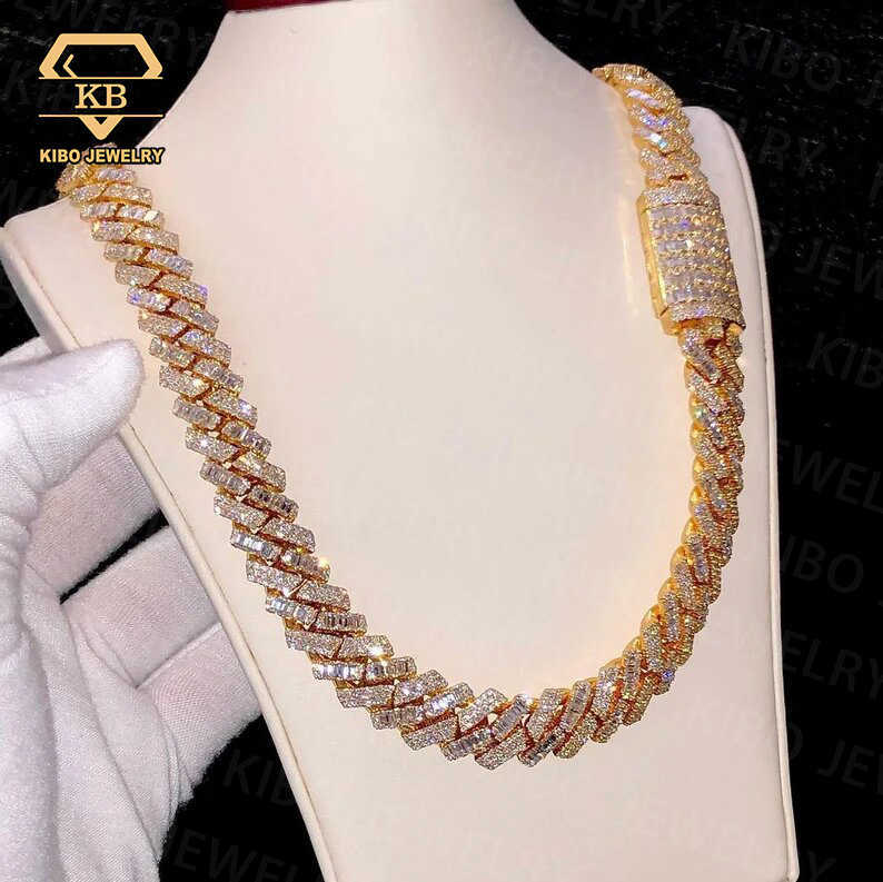 vvs Iced out rapper jewelry 925 silver gold plated necklace gra two tones style baguette/round cut moissanite cuban link chain