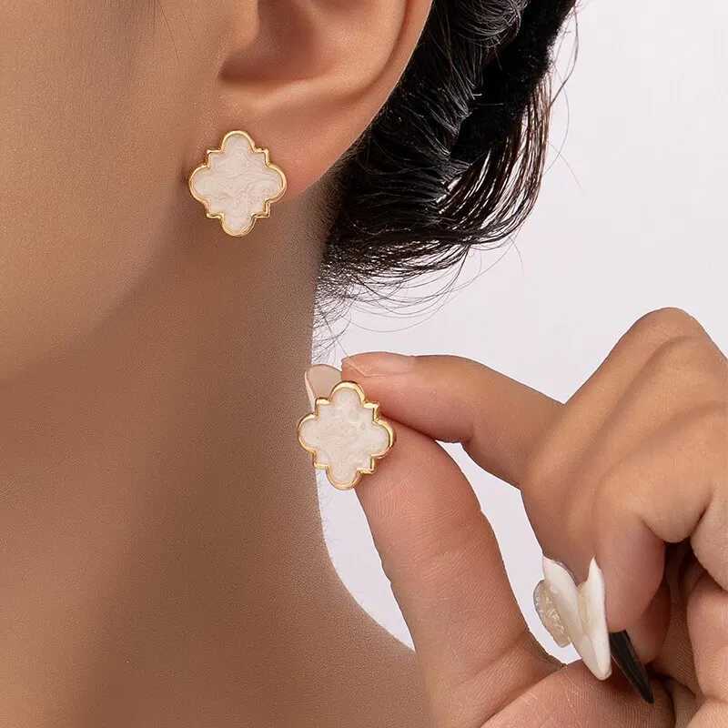 Stud 2 PCS Black White Geometric Earrings Set Women Cute Epoxy Earring Post Daily Wear Trendy Jewelry Gift Stainless Steel H250217