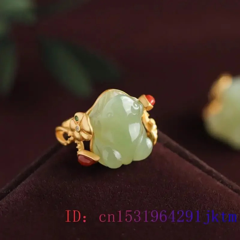 Green Jade Frog Rings Charms Natural Accessories Amulets Talismans Fashion Jewelry Adjustable Ring Women 925 Silver 250218 - view 7