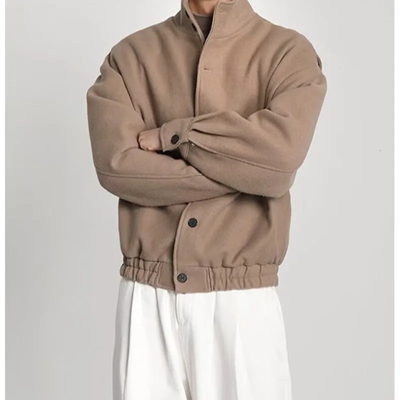 Autumn Winter HighEnd Trendy Stand Up Collar Jacket Woolen Coat British Style Niche n Baseball Windproof Warm 250218