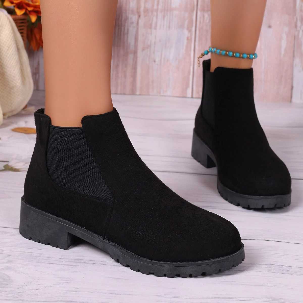 Women Solid Color Lazy Ankle Boots/Lightweight N-slip Slip- Design/Outdoor Casual fi Short Boots/Punk Style Ladies Chike BootsXJ250217