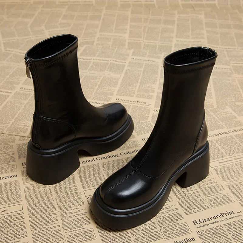 Women Platform Ankle Motorcycle Boots Mid Heels Designer Shoes Winter 2024 Classic Shoes New Brand Gladiator Zapatillas LadiesXJ250217