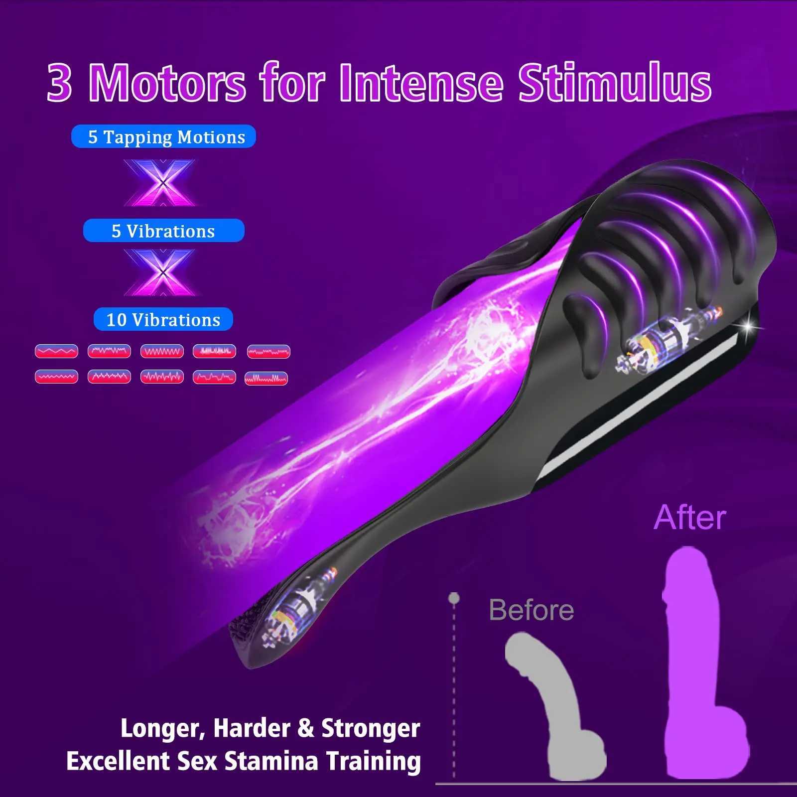 Adjustable Tapping Male Masturbator Man Automatic Penis Enlargement Erection Vibrator Trainer Prostate Stimulator Adult Sex Toys W250218