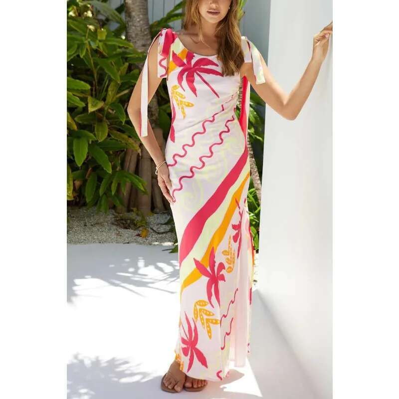 2025 Spring/Summer New Women's Printed Sexy Lace Fashionable Casual Slimming Long Dress European And American