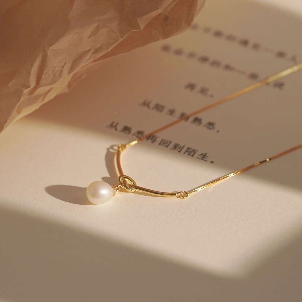 Tiqi S pure sier box single freshwater pearl knot necklace, women's high-end feeg, collarbone chain, niche design