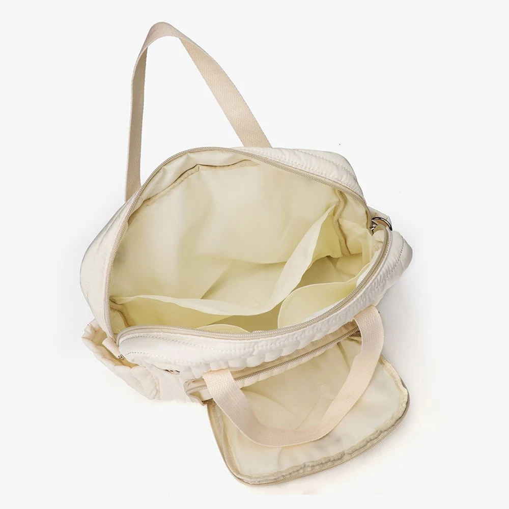 Cute Bear Flower Embroidery Pattern Baby Beige Cotton Fabric Zipper Diaper Handbag Luggage Bag 250218