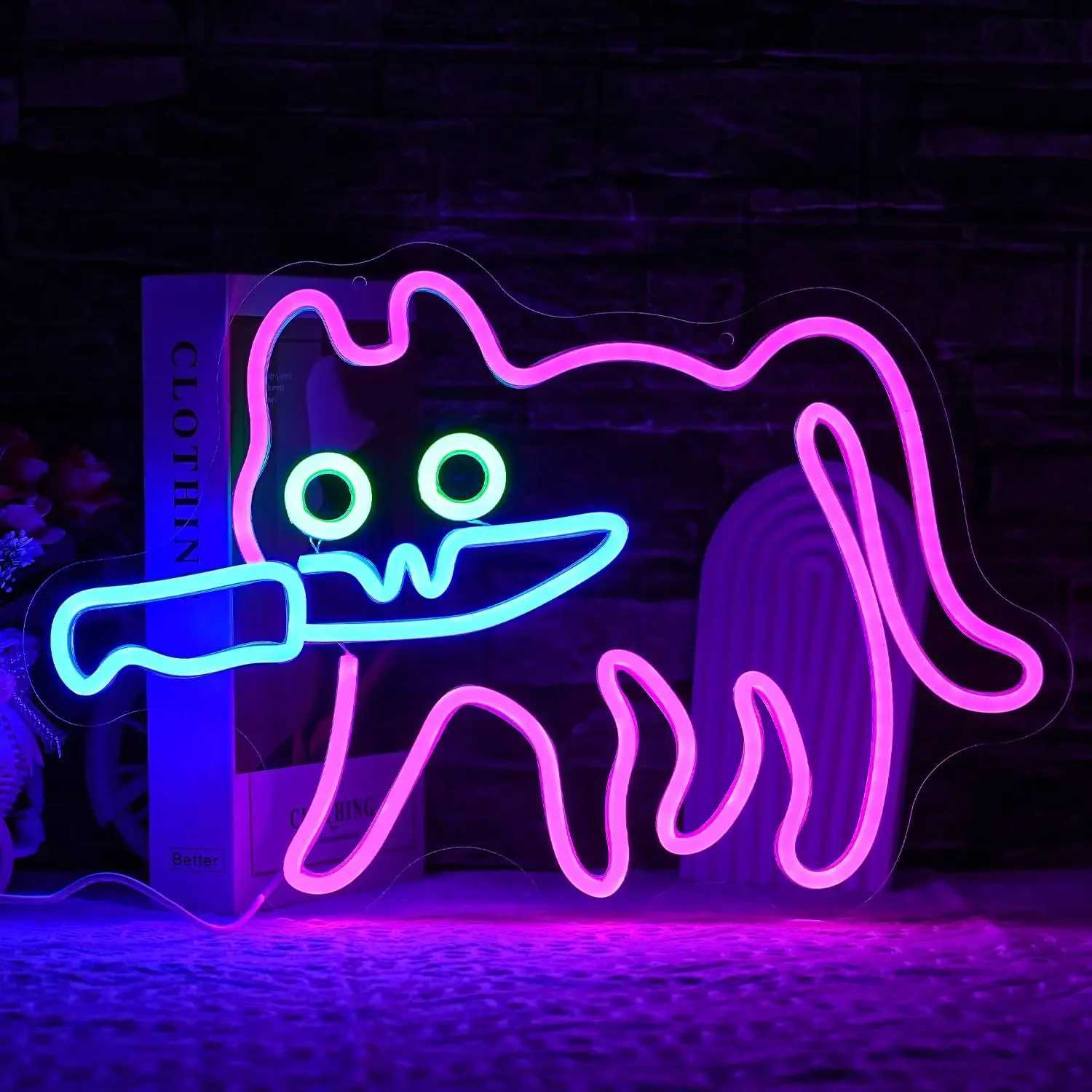 Anime Cat Neon Signs Dimmable Cartoon Luna Neon Lights Moon Cat Neon Light Sign Cute Led Signs for Bedroom Wall for Girls Z250218