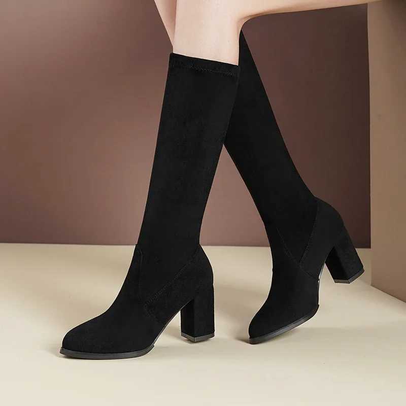 Women Boots Winter Knee High Boots New Comfort Chunky High Heels Shoes Fi Warm Suede Round Toe Lg BootsXJ250217