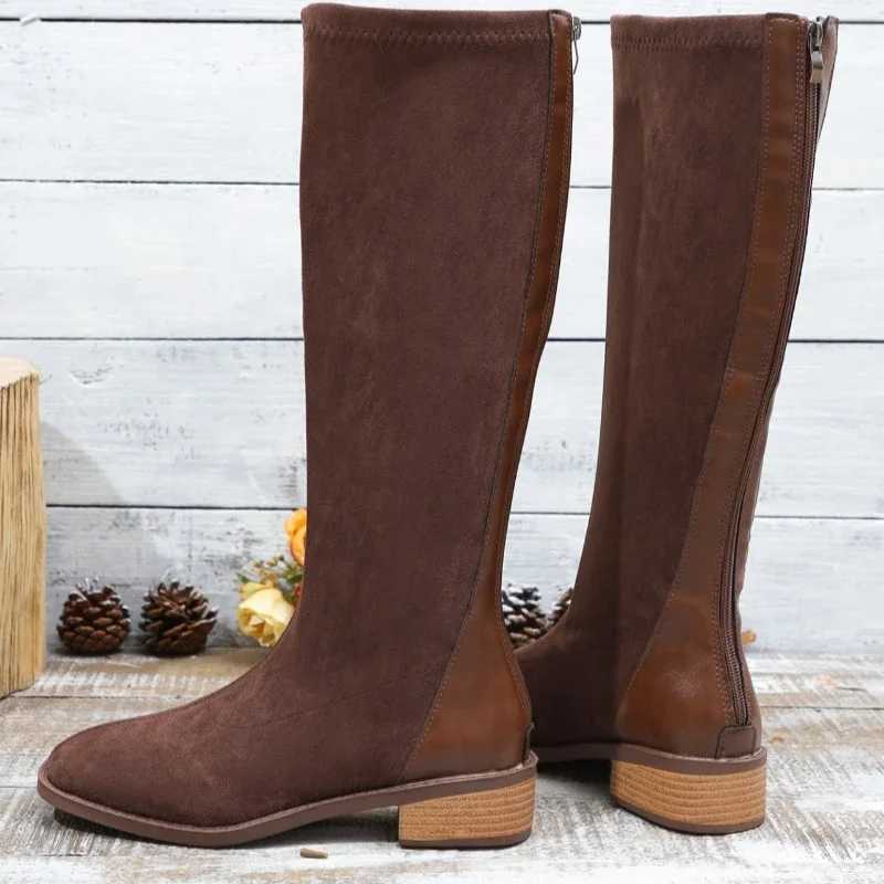 Womens Fi Boots Spring and Autumn New Style Round Toe Back Zipper Knee-high Boots Women Stihing High Boots Simple BootsXJ250217