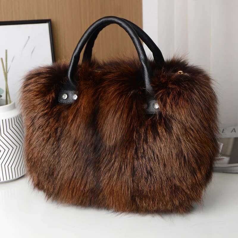 Red Fox Handbag Women Single Crossbody Lady Clutch Real Fur Tote Bag Winter Ladies Warm Shoulder Bags