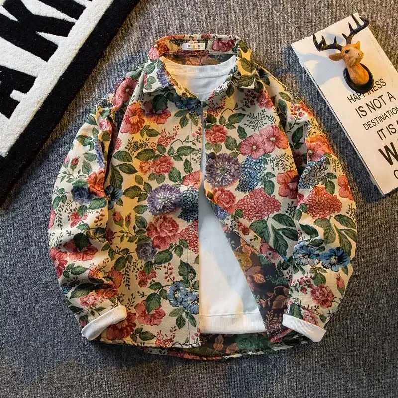 American retro Van Gogh oil painting long sleeved mens loose street casual shirt mens jacket mens top W250217
