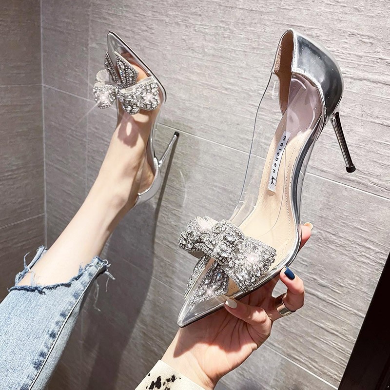 women dress shoes sandals for womens high heels sandals transparency pointed tip bowknot outdoor casual shoes slippers slides sandal new