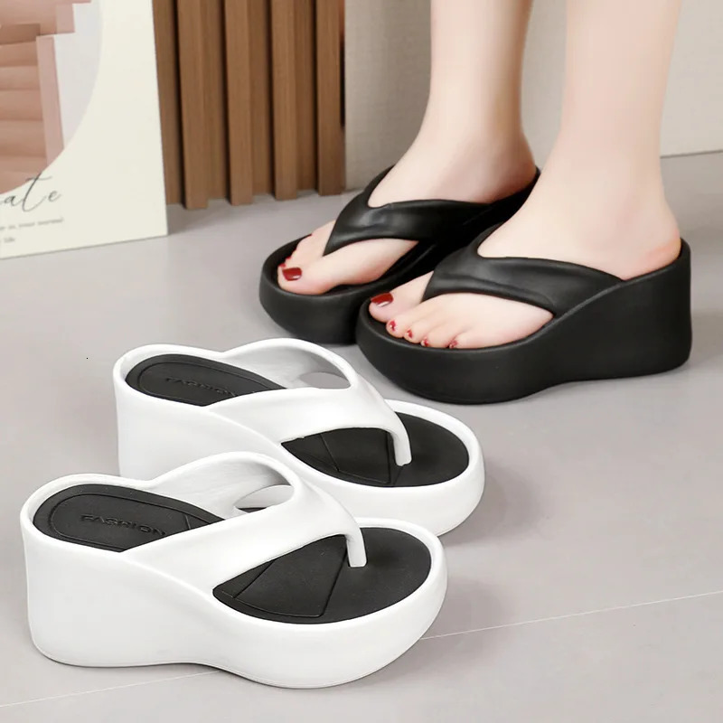 Summer Chunky Platform Flip Flops Women Clip Toe Wedges Beach Sandals Woman Thick Sole High Heeled Eva Slippers 35-40 Slides 250217