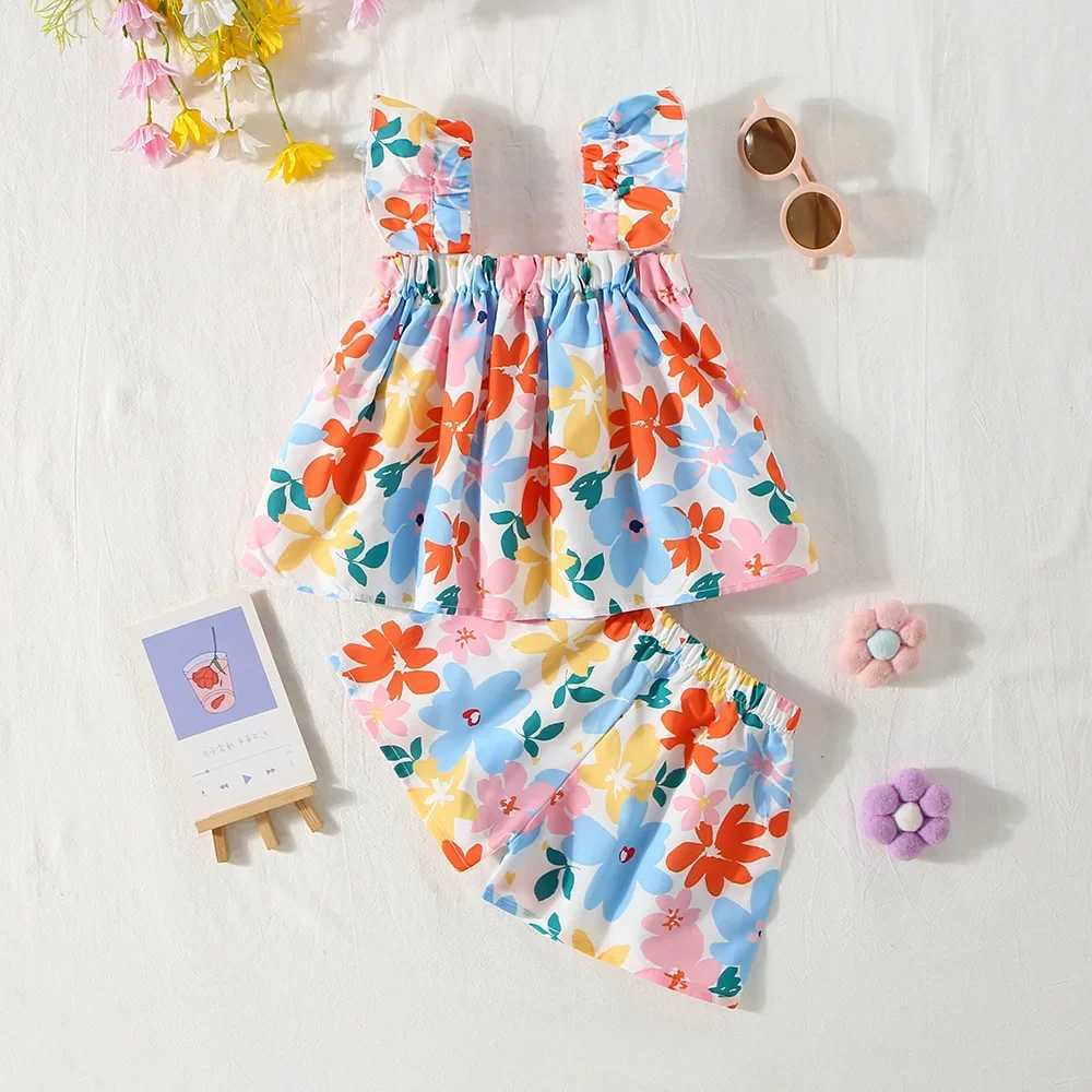 Summer new colorful floral baby girl set countryside sled baby two-piece set childrens sleeveless clothing W250218