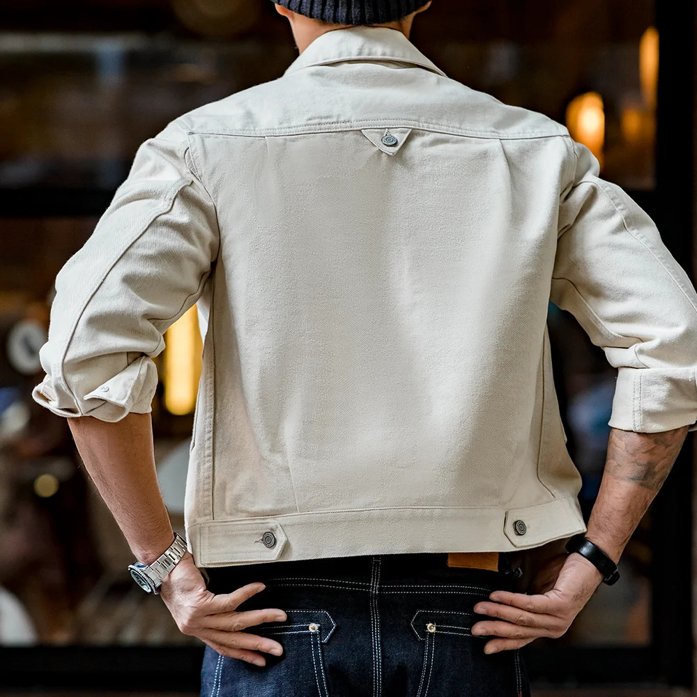 Maden Retro White Jeans Jacket Men Cotton Denim Coat Slim Fit Outwear Fashion Streetwear Quality Vintage Mens Clothing 250210