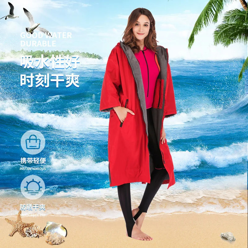 Waterproof Surf Changing Robe Outdoor Coat Fleece Lined Jacket Keeping Warm Dry Oversized Poncho for Swimming Surfing 250217