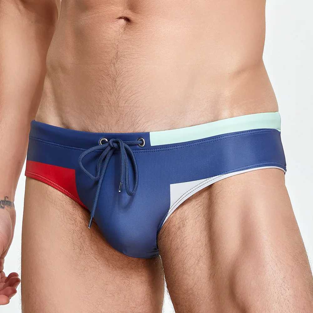 Mens swimming briefs mens sexy low-rise color-matching summer swimming shorts M250218