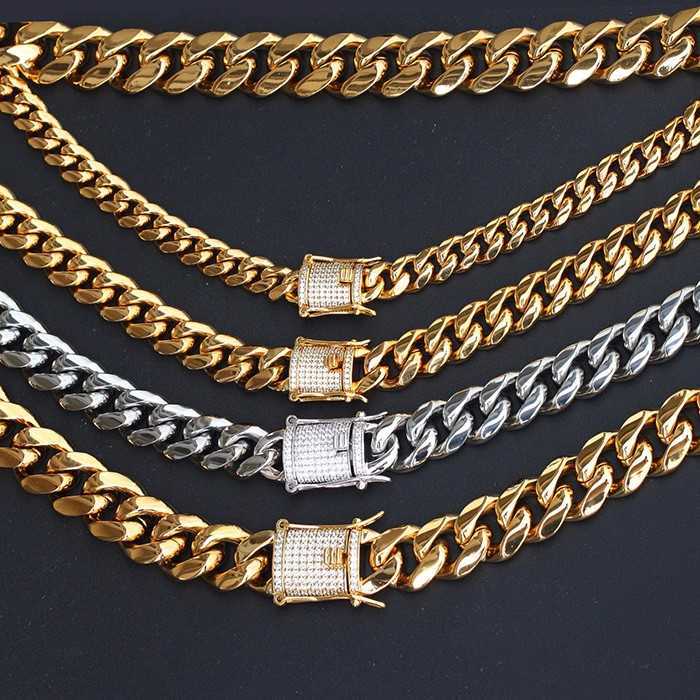 Good Quality Hip Hop Jewelry 14k 18k Gold Plated 14mm Custom Stainless Steel Cuban Link Chain Necklace