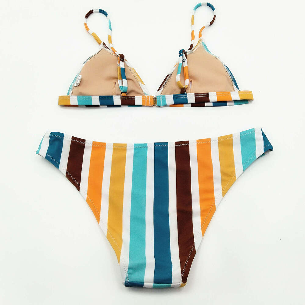 2025 New Rainbow Gray Striped Printed Triangle Bikini Sexy Split Swimsuit Swimming Suit for Women Maillot De Bain New Product New Arrival